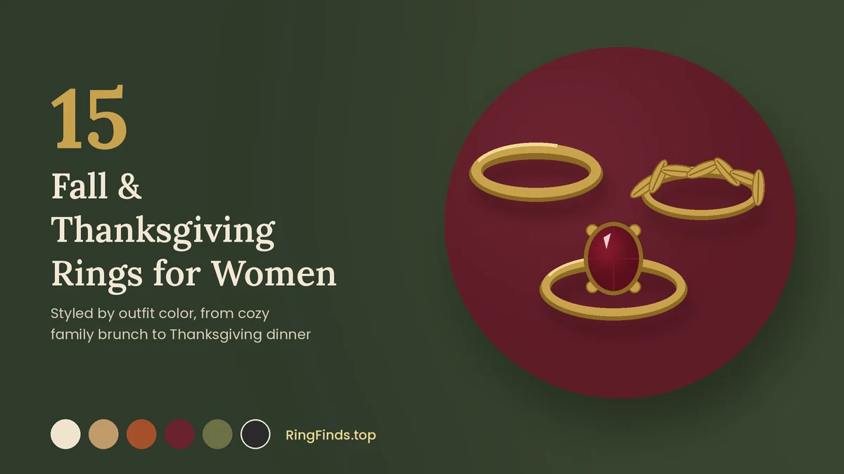 Thanksgiving rings for women – gold band, leaf ring and garnet ring for fall outfits